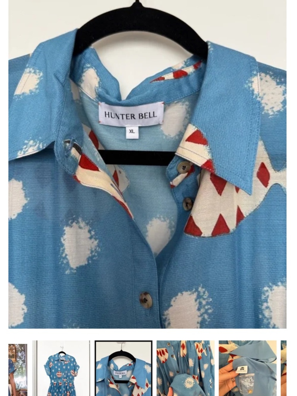 HUNTER BELL Blue Printed Short Sleeve Shirt Dress with Rust Accents - Picture 3 of 3